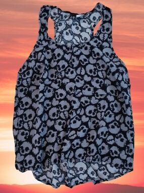 Black and White Skull-Print Racerback Tank Top